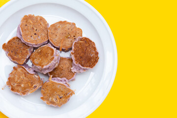 Coconut pancake on white background.