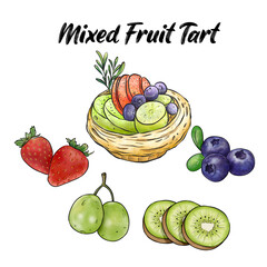 Watercolor painting Mixed Fruit Tart
