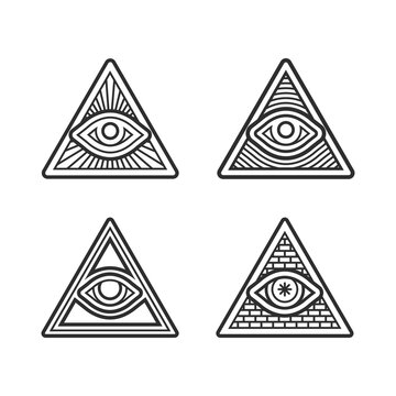 Set of Masonic sign, Illuminati Symbols in line style vector