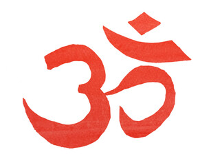 watercolor painting red ink hindu om symbol png. - obrazy, fototapety, plakaty