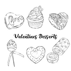 Sketch Black and White of Valentine's Dessert 