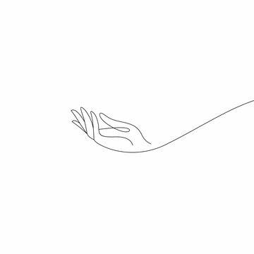 recommend clip art: Continuous line vector illustration of two hands barely touching one another. Simple sketch of two hands made of one line, love concept