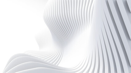 White abstract background with waves. Creative Architectural Concept, 3D rendering