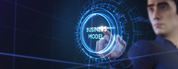 Business, Technology, Internet and network concept. Shows the inscription: BUSINESS MODEL. 3d...