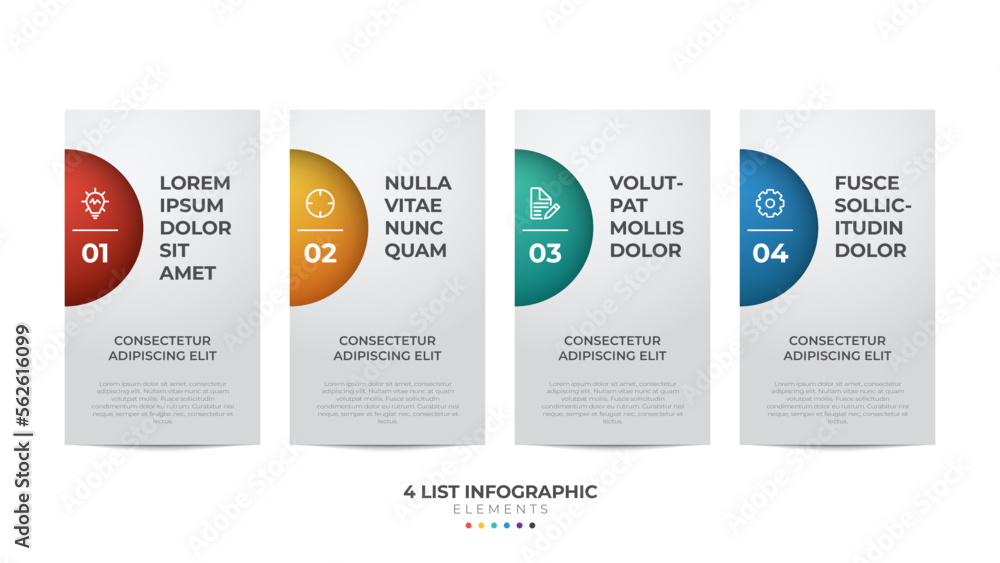 Poster 4 option of steps infographic element template, horizontal layout diagram with number of sequence, c