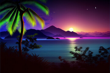 tropical island at night