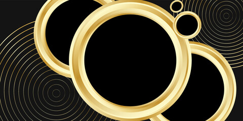 Round golden frame isolated on black background. Formal simple vector template for business brochure, certificate, invite and poster.