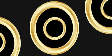 Round golden frame isolated on black background. Formal simple vector template for business brochure, certificate, invite and poster.