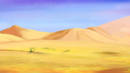 Fototapeta na wymiar Sand dunes in the desert area illustration