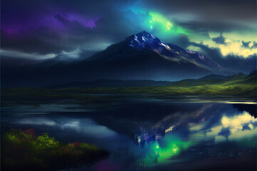 Fototapeta na wymiar aurora borealis over the mountains