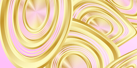 Vector illustration of golden abstract transparent light effect isolated on pink background, round and glowing lines in golden color. Abstract background for science, futuristic, energy.