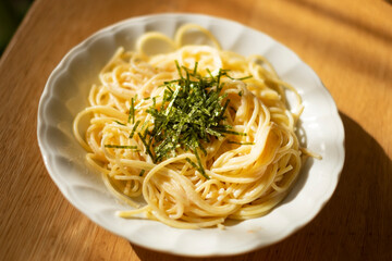茹でたスパゲッティ_たらこ味