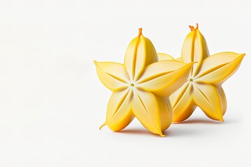 Starfruits isolated. Carambola slice isolated, star apple or yellow starfruit on white background. Clipping path included. Fresh fruits isolated. Generative AI