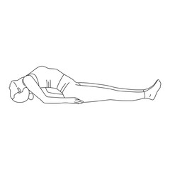 Line art of woman doing Yoga in fish pose vector. reclining back bend pose. - obrazy, fototapety, plakaty