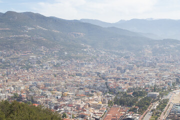 Alanya, Turkey. Beautiful panoramic top view of the city of Alanya and mountains