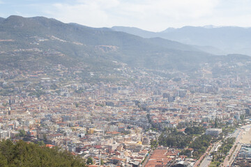 Alanya, Turkey. Beautiful panoramic top view of the city of Alanya and mountains