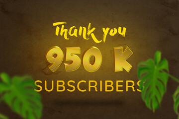 950 K  subscribers celebration greeting banner with Gold Design