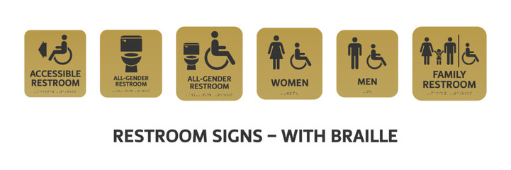 Restroom sign set with braille vector isolated design for WC - obrazy, fototapety, plakaty