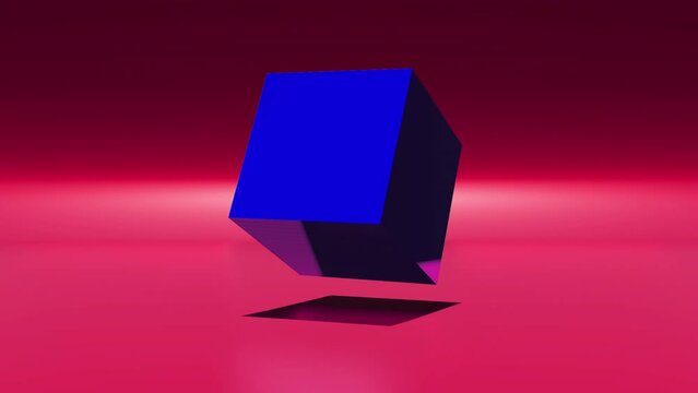 Single rotating cube 3d animation motion graphics. Geometric loopable animation background