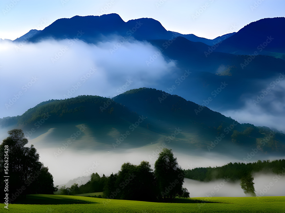 Wall mural mountain landscape with clouds