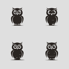 4 variants of the owl logo. Logo vector illustration