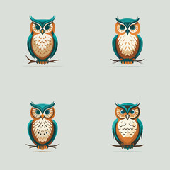 4 variants of the owl logo. Logo vector illustration