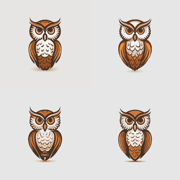 4 variants of the owl logo. Logo vector illustration