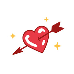Heart with arrow icon doodle style. Vector illustration for Valentines day. Vintage tattoo. Fall in love concept. Hand drawn clip art.