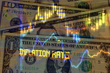 Fototapeta na wymiar Dollar banknotes, economy and inflation in USA