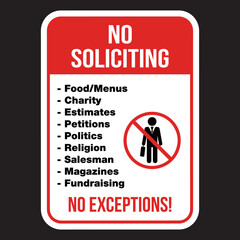 No Soliciting Isolated Vector Sign sticker  design for House  