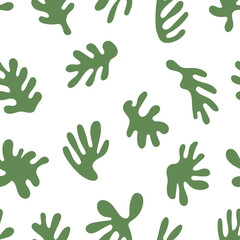 Hand drawn abstract algae and botanical leaves in the style of Matisse. Trendy organic vector illustration. Seamless pattern with dynamic shapes in vintage style.