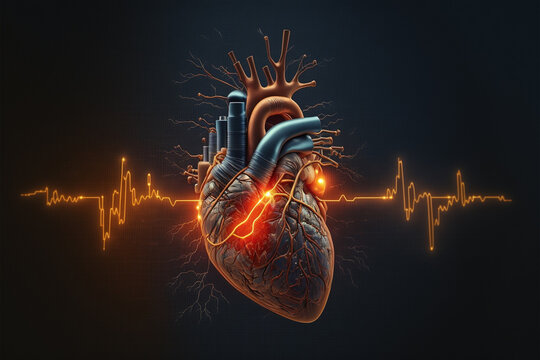 Anatomy of human heart on ecg medical background. Generative ai.