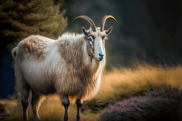 Mountain goat on a meadow. Digital art 
