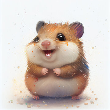 Cartoon. Cute hamster smiling. generative ai