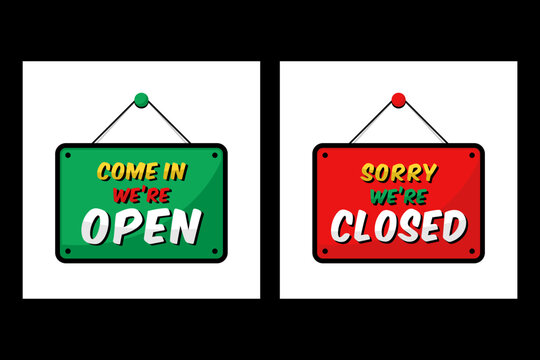 Open and closed signs store information design illustration