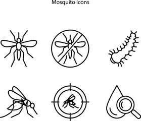 Mosquitoes, icon set. linear icons. mosquito net. Line with editable stroke
