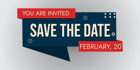 event invitation ribbon sticker. save the date text. arrow shape