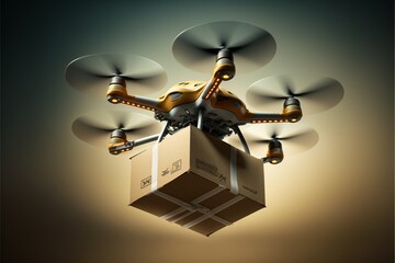 Drohne liefert Päckchen Post in der Zukunft, ai generativ - obrazy, fototapety, plakaty