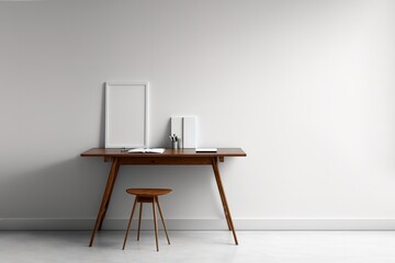 Empty white room with one window with minimalist furniture, generative ai