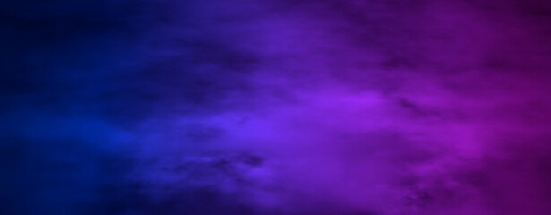 Abstract fog background with color gradient from neon blue to purple. Interesting background with space for your design.