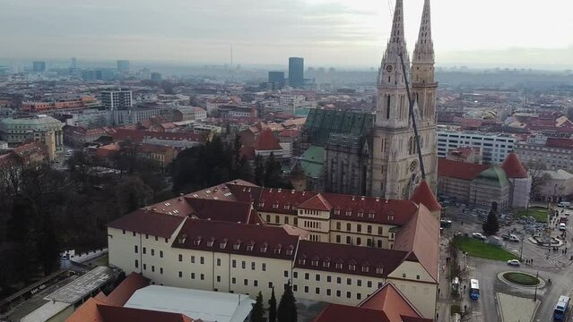 Aerial view of the city center of Zagreb, Croatia.