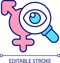 Researching transgenders community RGB color icon. Find information about genderfluid people. Understanding gender identity. Isolated vector illustration. Simple filled line drawing. Editable stroke