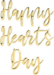 Happy Hearts Day Golden 3D Metallic Thin Chrome Cursive Text Typography