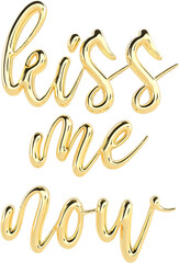 Kiss Me Now Golden 3D Metallic Thin Chrome Cursive Text Typography