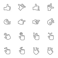 Hand gestures line icons set