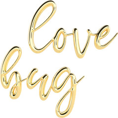 Love Bug Golden 3D Metallic Thin Chrome Cursive Text Typography