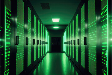 Green Datacenter Glowing Data Generative AI Data Center