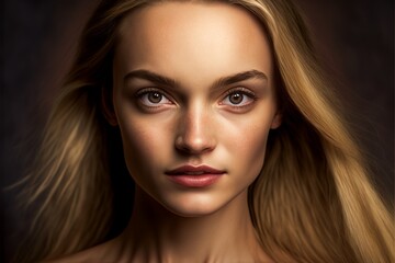 Fototapeta premium Sehr hübsches Frauen Model mit ansprechendes Gesicht Nahaufnahme, ai generativ