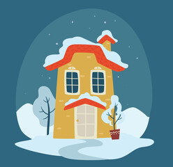 Building covered with snow, winter season vector