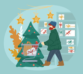 Obraz na płótnie Canvas Man shopping for xmas holidays, choosing presents